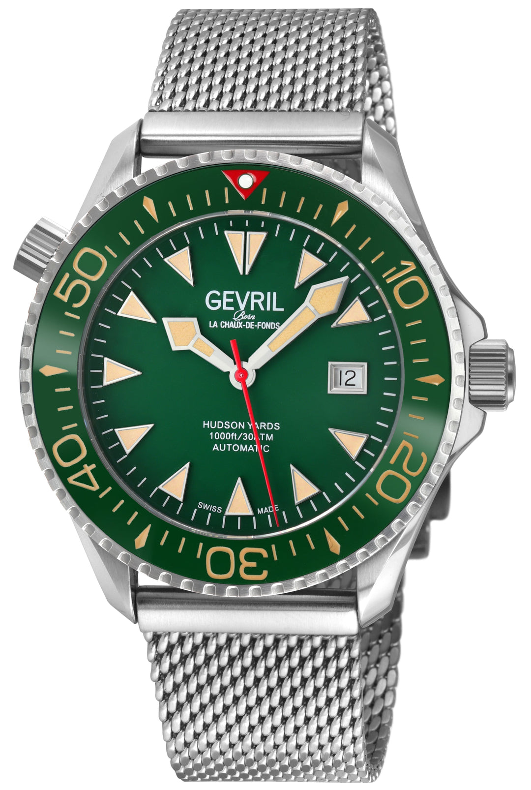 Hudson Yards Swiss Automatic SW200 - Date display Diver watch, Green Ceramic bez