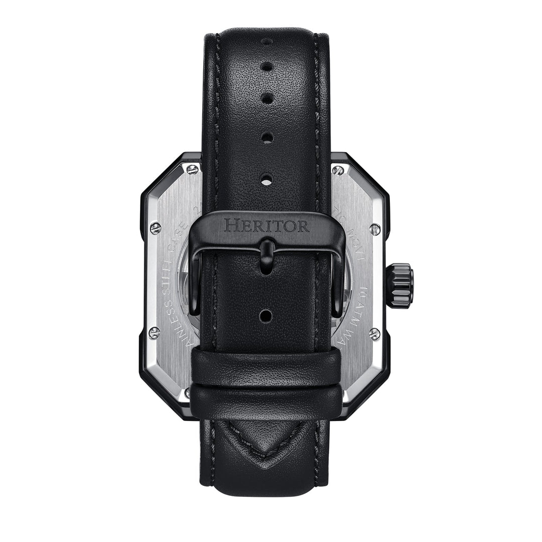 Campbell Leather-Band Skeleton Watch Black | Black Dial
