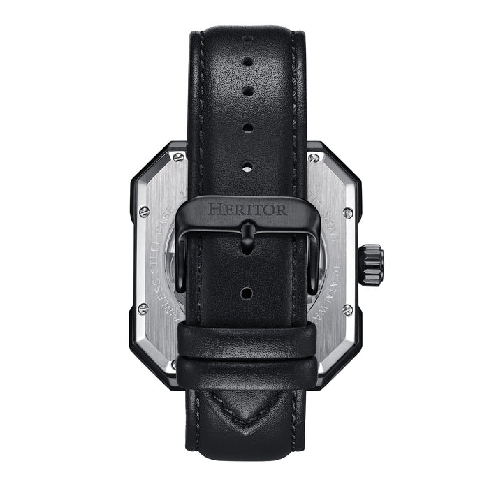 Campbell Leather-Band Skeleton Watch Black | Black Dial