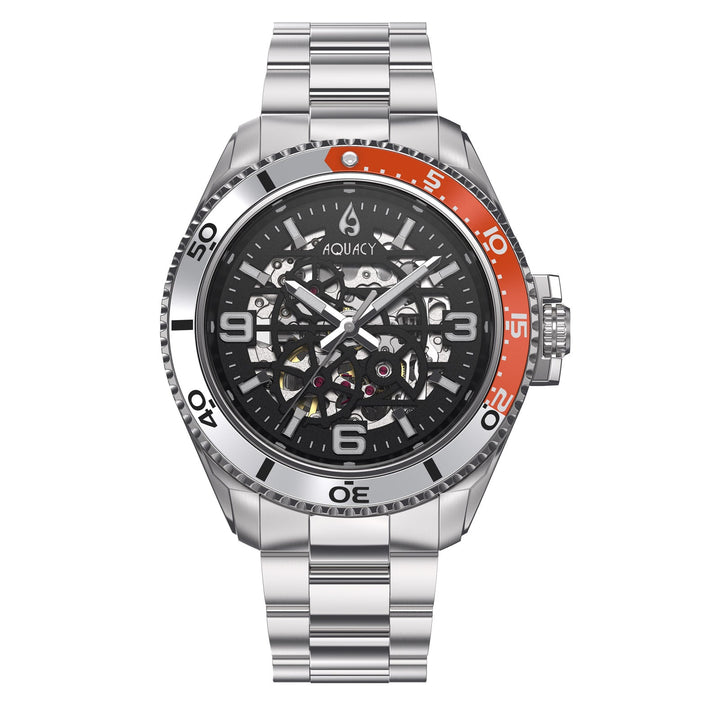 Automatic Miyota Movement Skeleton Silver/Orange | Black Dial