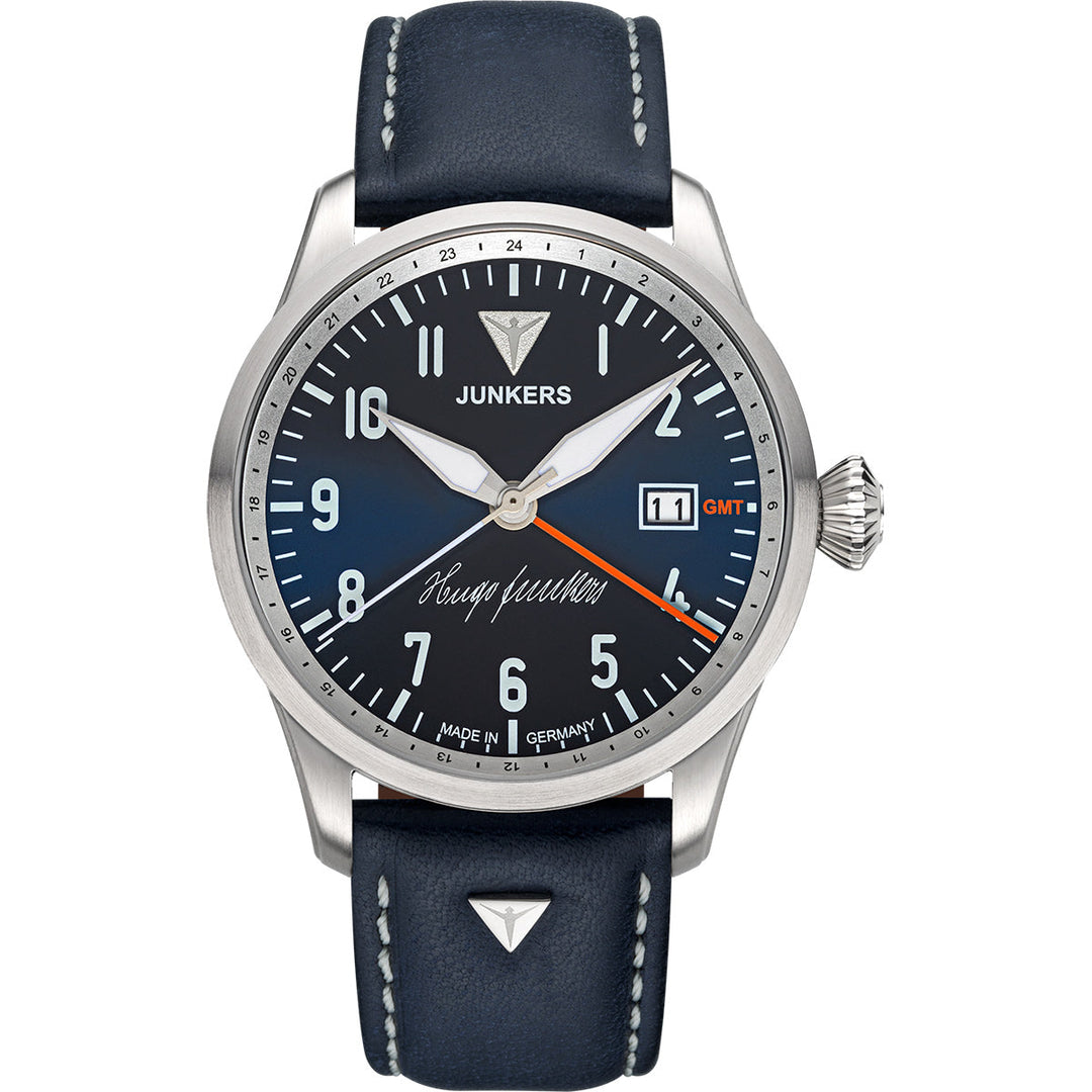 Hugo Junkers GMT Signature Edition GMT Blue Dial / Blue Leather Strap Blue Dial