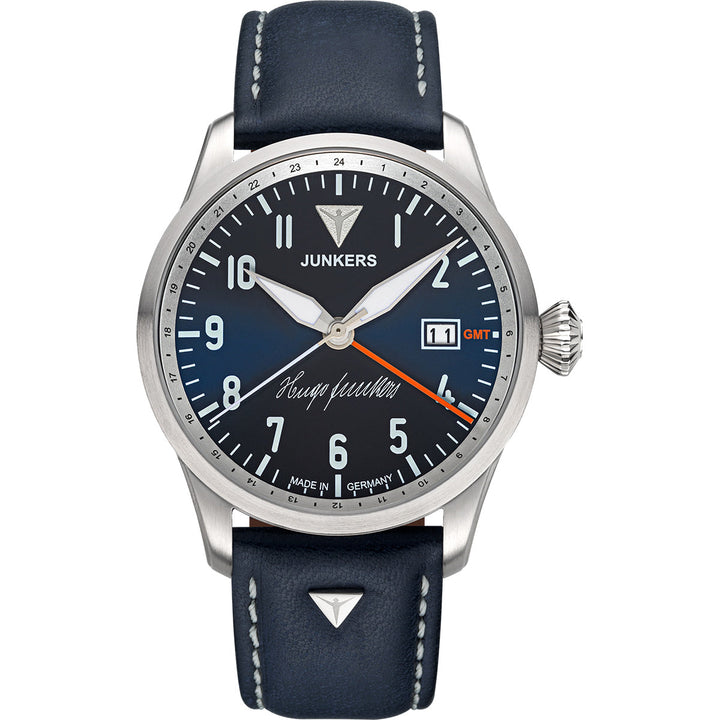 Hugo Junkers GMT Signature Edition GMT Blue Dial / Blue Leather Strap Blue Dial