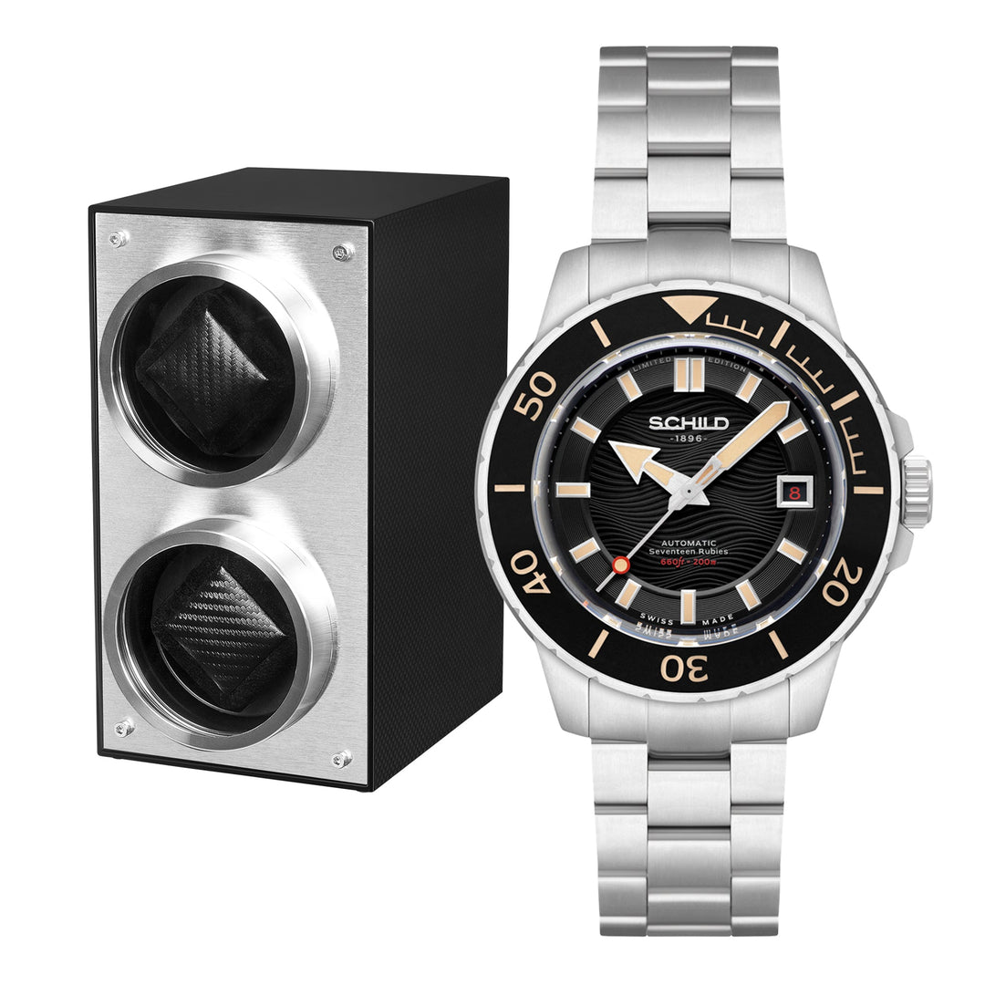 Hermann Swiss Automatic Limited Edition Watch Winder Set Black / Stainless Steel