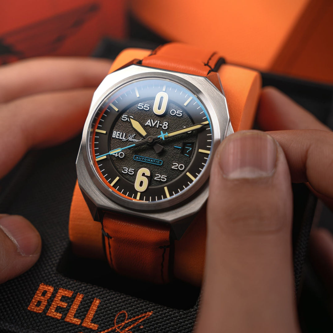 Bell X-1 Machbuster Automatic Black / Orange Hybrid leather and rubber strap | B