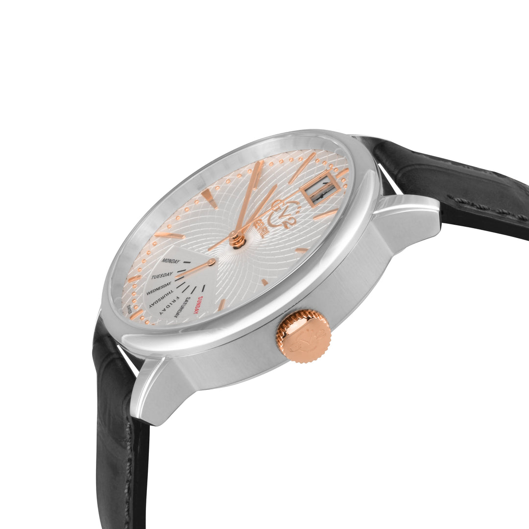 Rovescio Swiss Multifunction Big Date Silver/White ,Black Handmade Leather | Whi