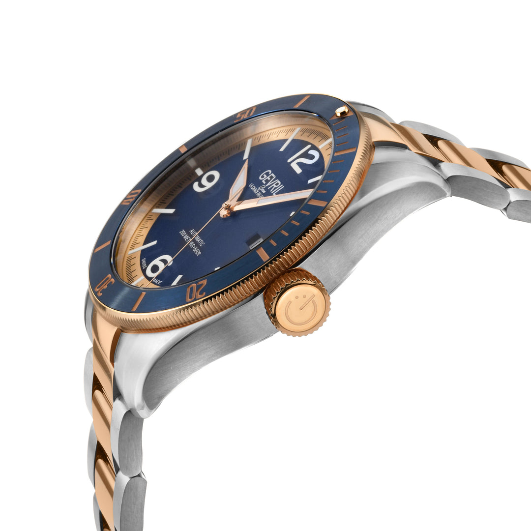 Yorkville-Diver Gevril Swiss Made Sellita SW200, Blue Bezel. Blue Dial,  Two ton