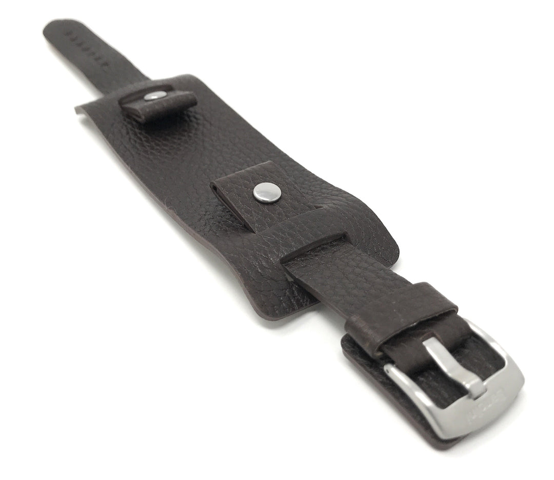 425 | 22mm Brown Mens Leather Band Wrist Cuff, Rectangular Bund Strap 22mm / Bro