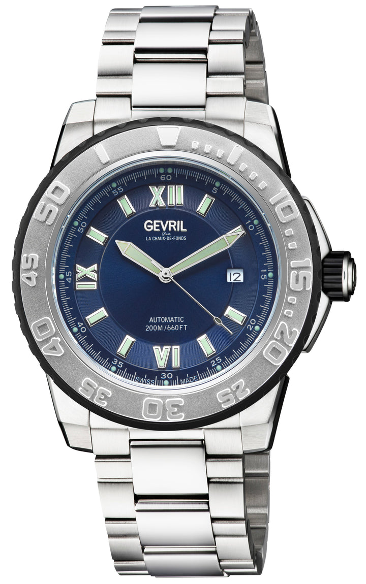 Seacloud Gevril Stainless Steel Blue Dial Luminous Hands Swiss Made Automatic Br