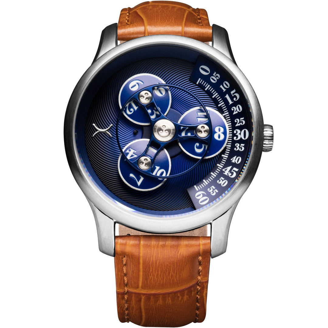 Triptych Automatic Wandering Hour Tan Blue Blue Dial