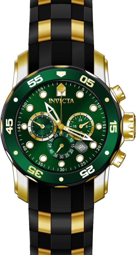 Pro Diver Chronograph Green Dial / Two-Tone Black / Gold Silicone And Stainless 