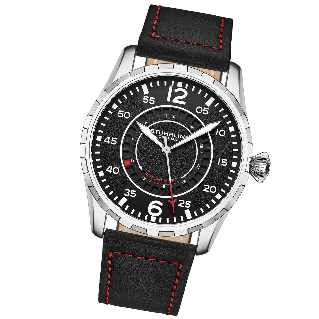 Aviator 4002 Silver case/Leather strap/ Brass Dial | Black Dial