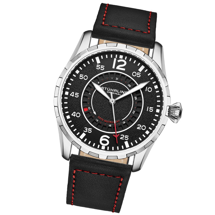 Aviator 4002 Silver case/Leather strap/ Brass Dial | Black Dial