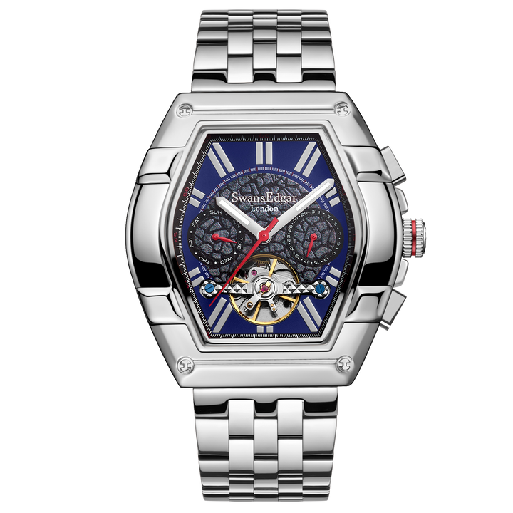 Knight Exhibition Automatic Blue Open-Exhibition Dial / Silver Stainless Steel B