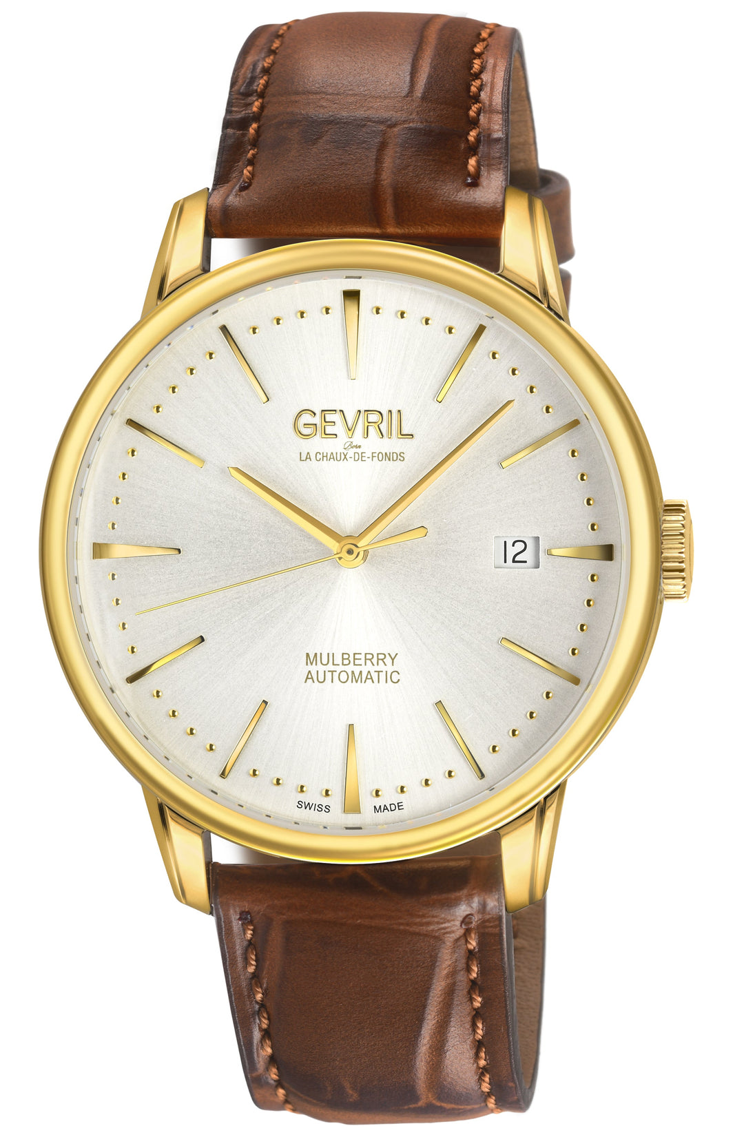 Mulberry Gevril Men's Mulberry SS Case, IPRG Bezel, White Dial with embossed tex