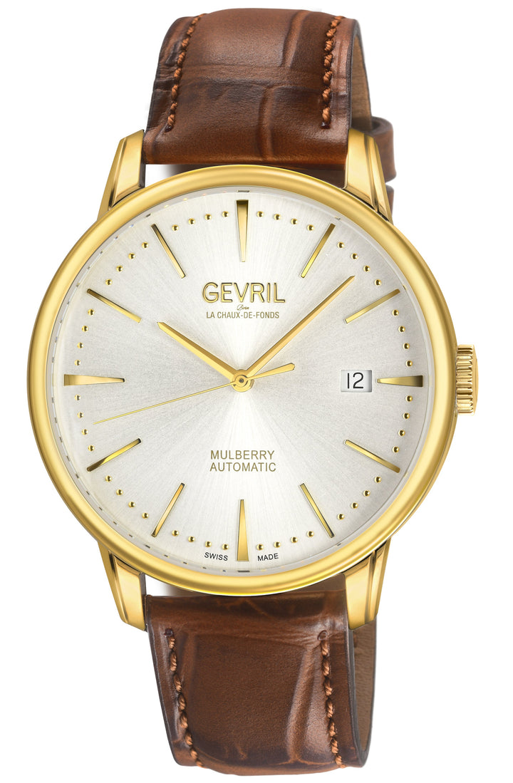 Mulberry Gevril Men's Mulberry SS Case, IPRG Bezel, White Dial with embossed tex