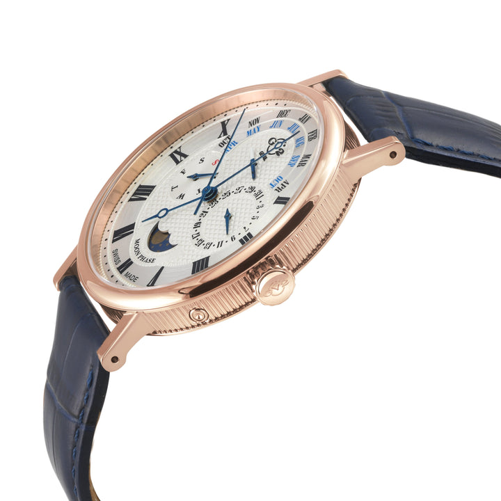 Maestro GV2 Swiss Quartz, IPRG Case, White Dial, Blue Italian Leather Strap | Wh