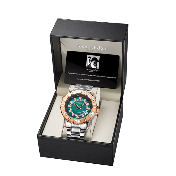 Geometric Racer Automatic Two Tone/Stainless Steel Black-Teal Dial