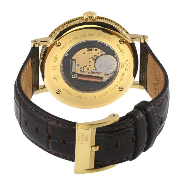 Maestro GV2 Swiss Quartz, IPYG Case, White Dial, Brown Italian Leather Strap | W
