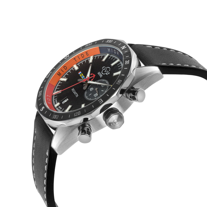Regatta GV2 Swiss Quartz,Tide cycle indicator, Black dial, Black Italian Leather
