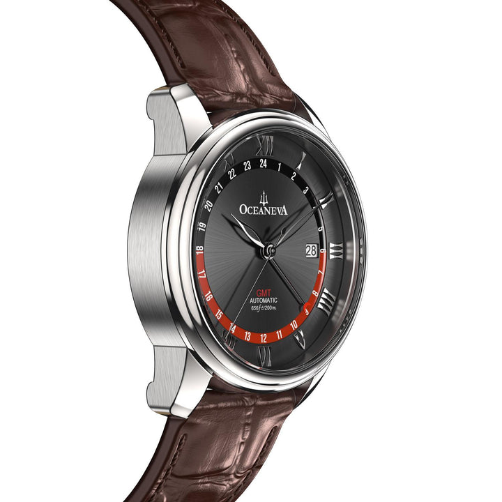 OceanTrek Automatic GMT 200M – Black Dial with Red Accents
