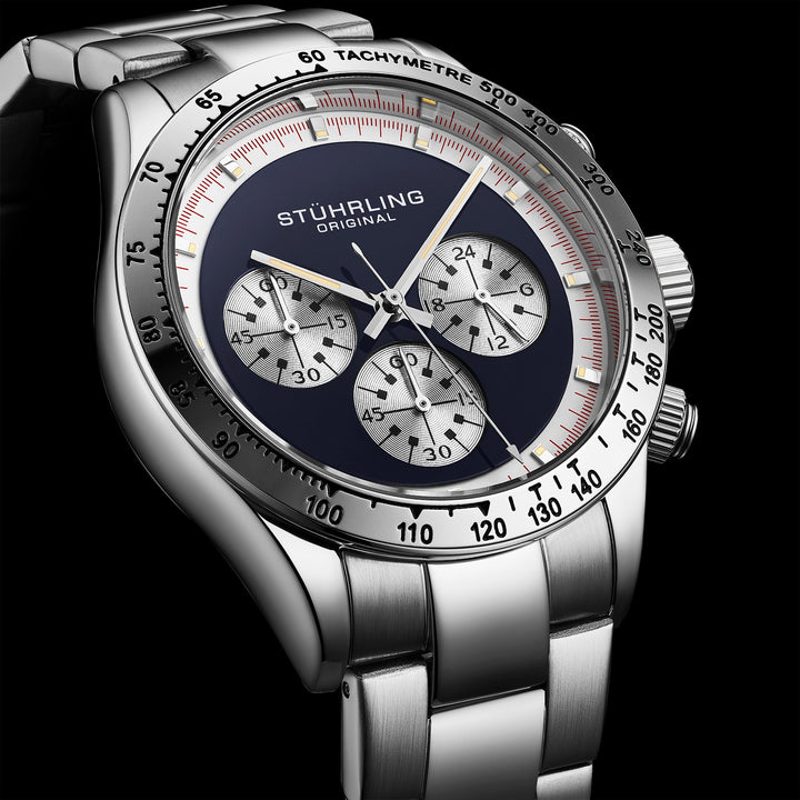 Chronomark 4066 Blue Textured Chronograph Dial/Stainless Steel bracelet | Blue D
