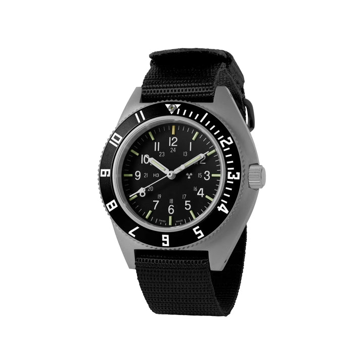 NAV, QUARTZ, SAPH, STE, COL: SS/BKBK NYLON 11" Black Sterile/Nylon | Black Dial