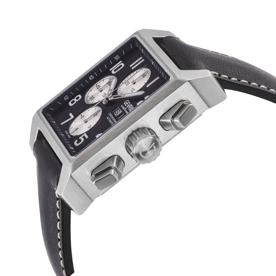 Herald Square Chronograph Gevril ETA7750 Chrono, SS Case, Black Dial, Italian Le