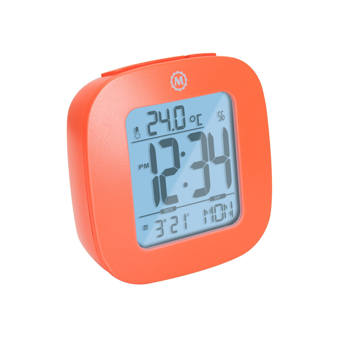 Compact Alarm Clock with Temperature and Date Clock, LCD, Alarm, Mini, Orange (2
