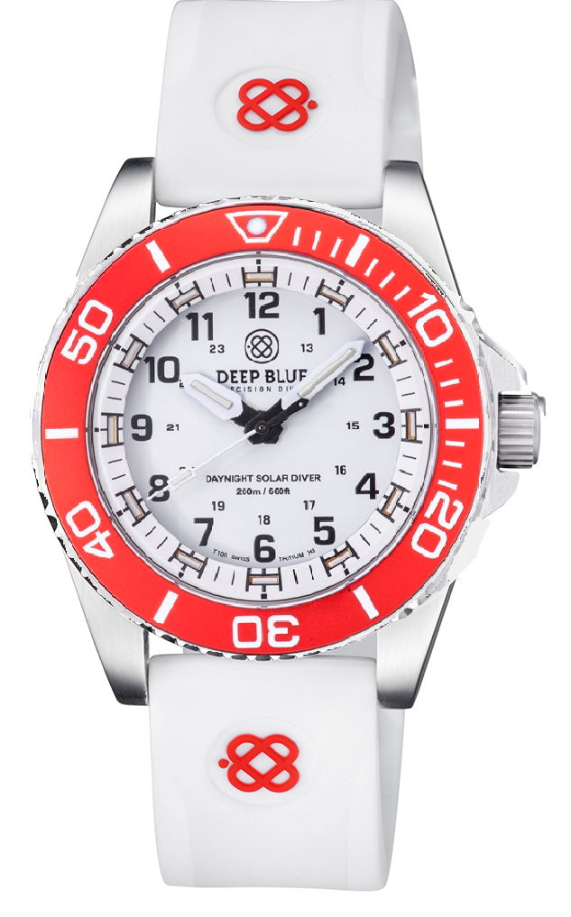 DAYNIGHT 43MM DIVER SOLAR  STAINLESS STEEL TRITIUM DAYNIGHT  RED/WHITE BEZEL –WH