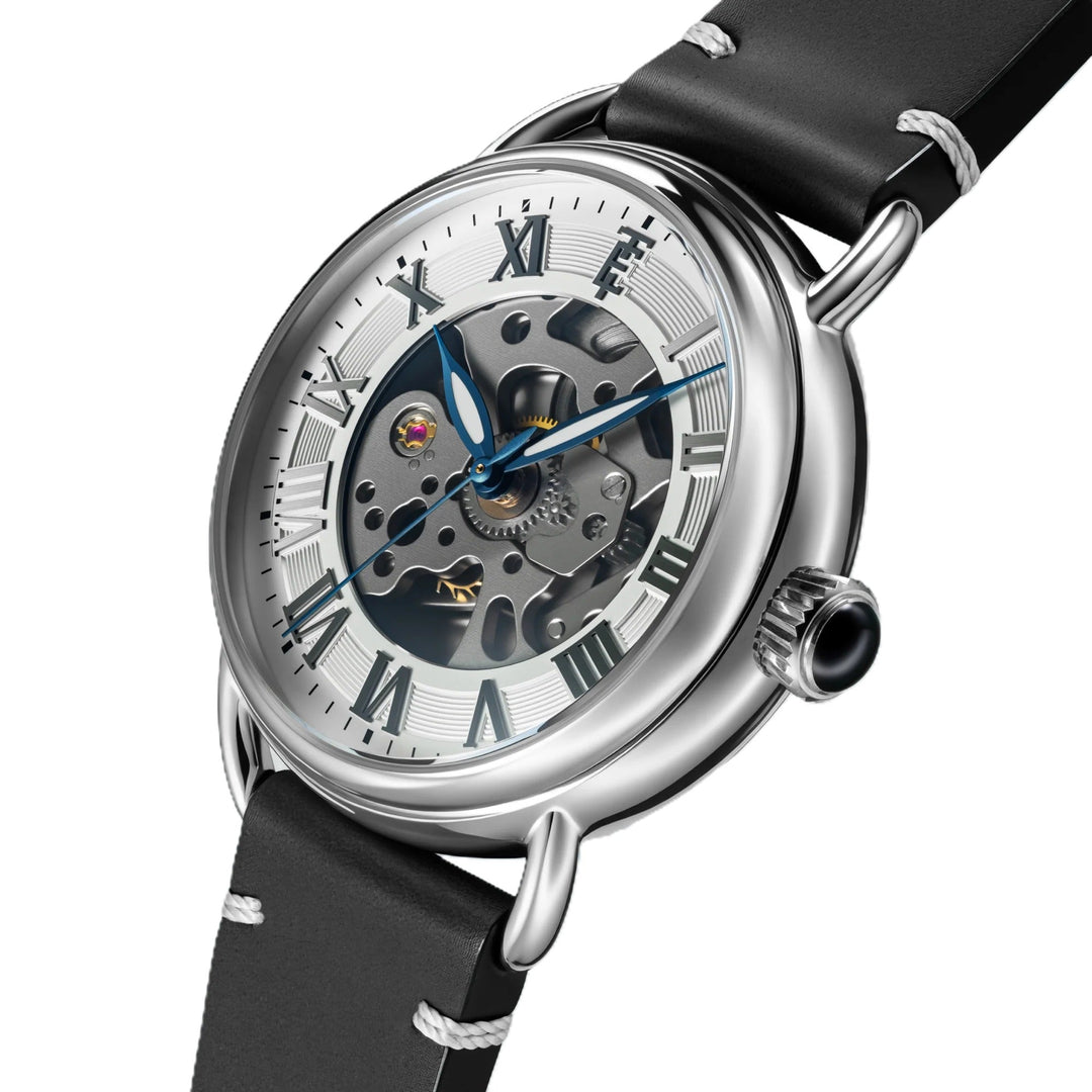 Investigator 40 Matt Silver / Black  Leather Strap Silver Dial