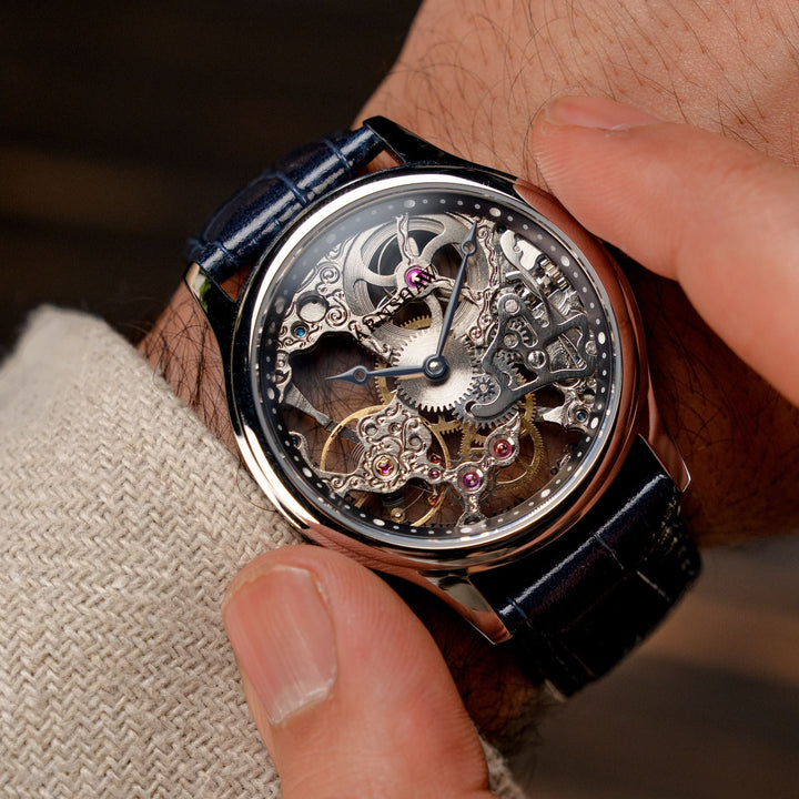Bauer Mechanical Skeleton Silver / Genuine Leather | Silver Dial