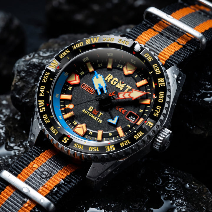 Dragoon GMT Automatic Black Dial / Multicolor Nylon Strap Black Dial