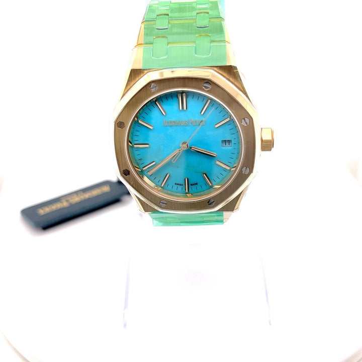 Audemars Piguet ROYAL OAK 37MM TURQUOISE DIAL 18K YELLOW GOLD 15550BA MENS WATCH