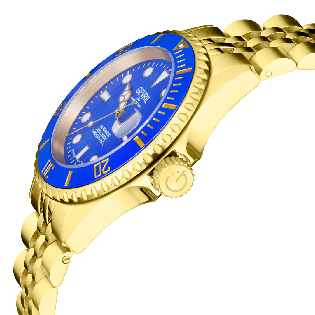 Wall Street Swiss Automatic  SW200 Blue Ceramic Bezel, IPYG Bracelet, Blue dial 
