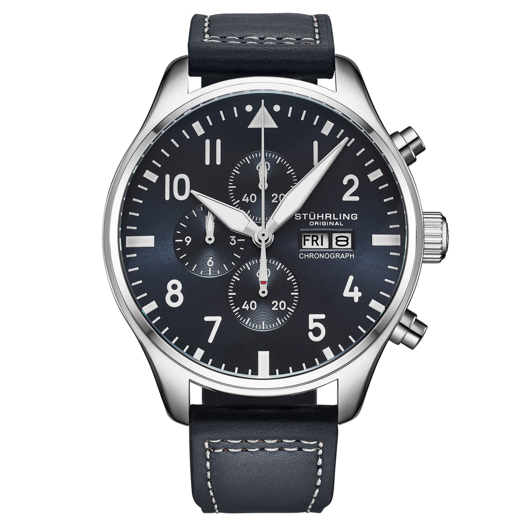 Navigator Chrono Navy Blue Sunray Dial/Blue Leather Strap | Blue Dial