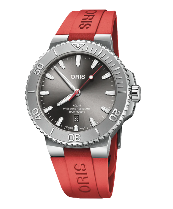 Aquis Date Relief Black/Red Rubber Black Dial