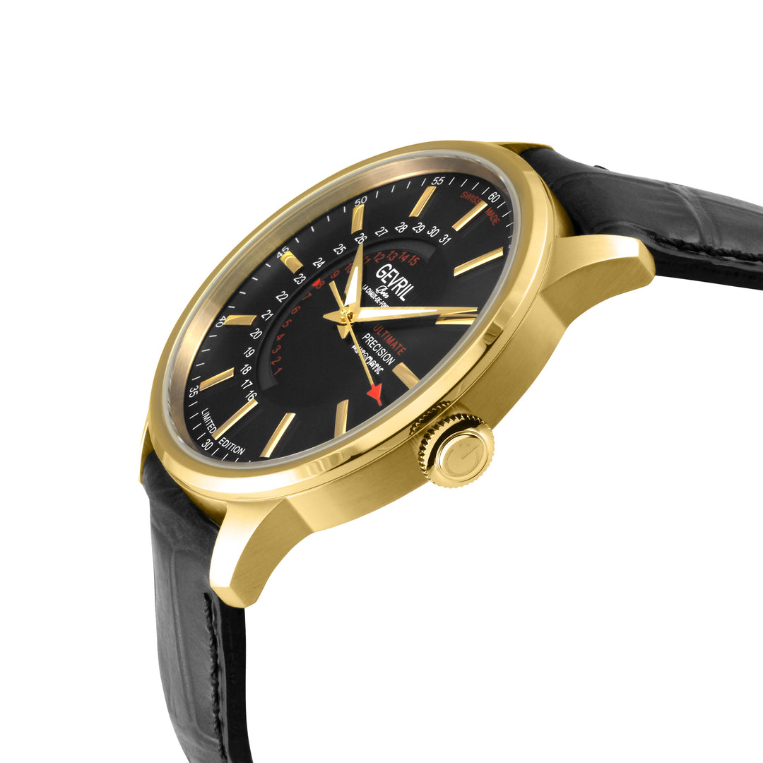 Guggenheim Gevril Men's Guggenheim Automatic IP Gold, Case, Black Dial, Genuine 