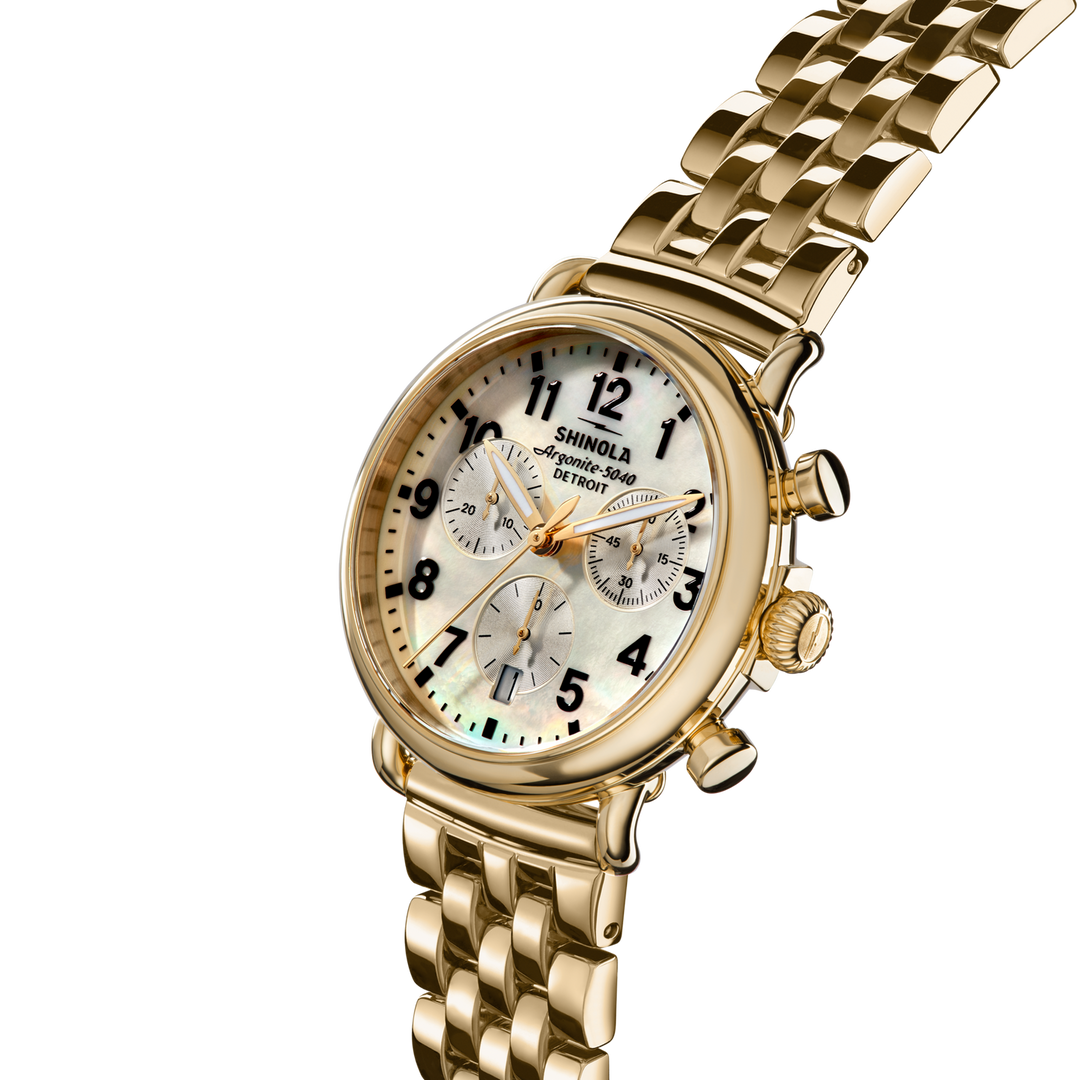 Runwell Chronograph Watch White Mother-Of-Pearl Dial / Gold-Tone Stainless Steel