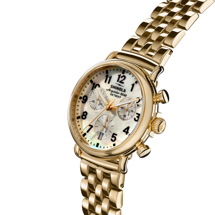 Runwell Chronograph Watch White Mother-Of-Pearl Dial / Gold-Tone Stainless Steel