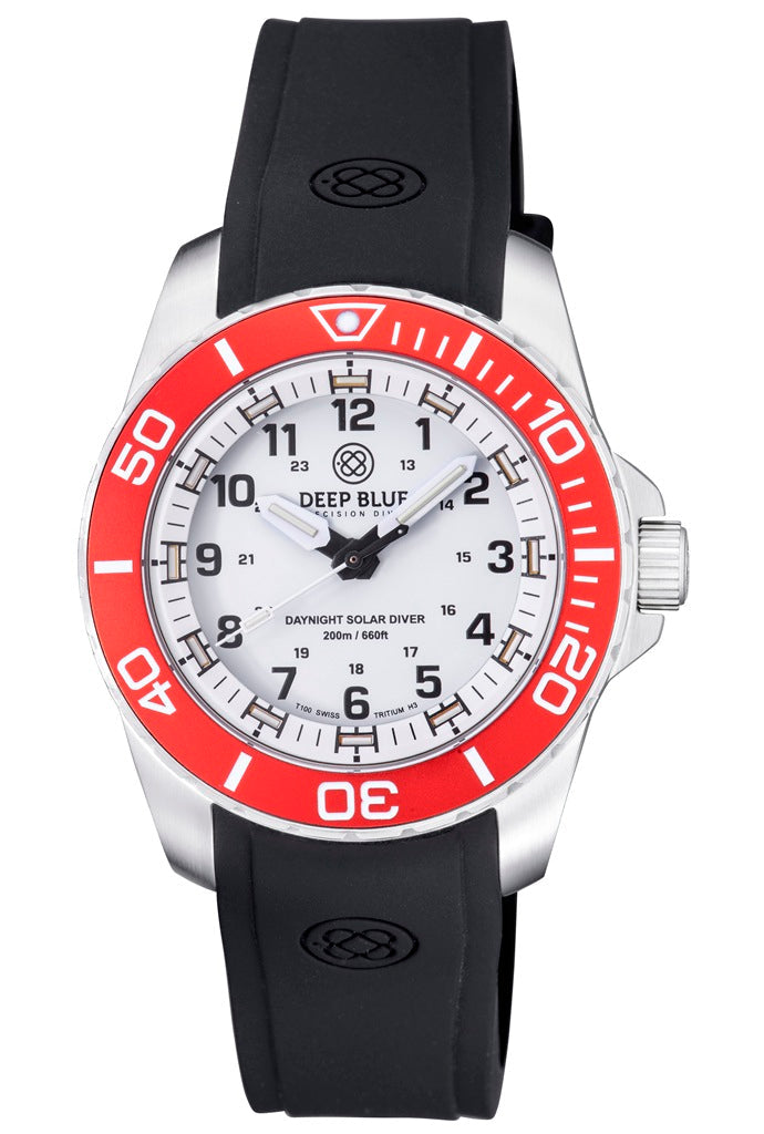 DAYNIGHT 43MM DIVER SOLAR  STAINLESS STEEL TRITIUM DAYNIGHT  RED/WHITE BEZEL –WH