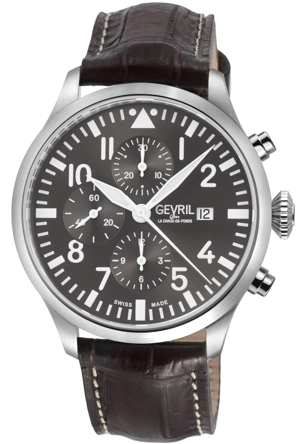 Vaughn Swiss automatic ETA 7750 pilot chronograph gray Dial, Italian Leather Str