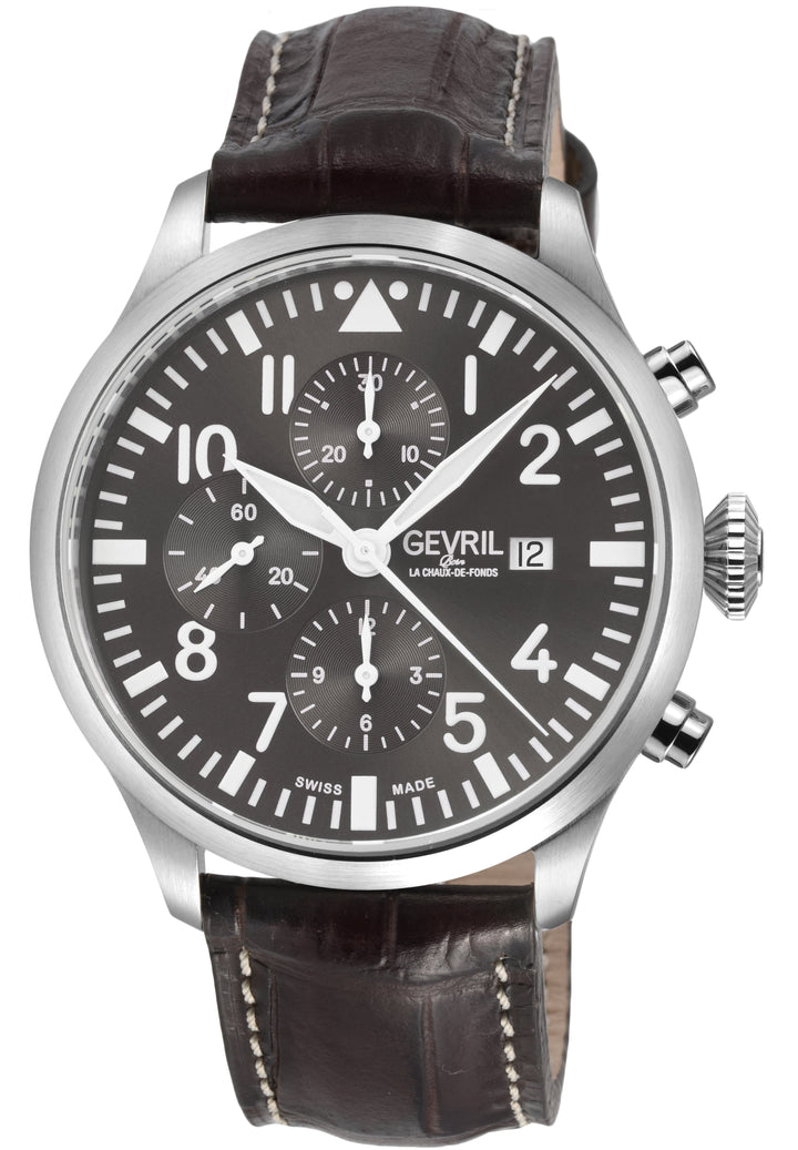 Vaughn Swiss automatic ETA 7750 pilot chronograph gray Dial, Italian Leather Str