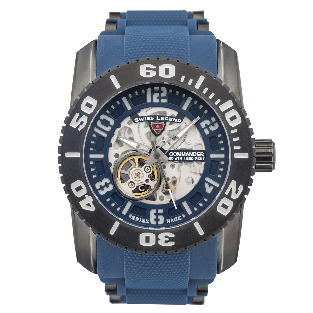COMMANDER- SWISS MADE AUTOMATIC Gun IP Blue Strap | Blue Dial
