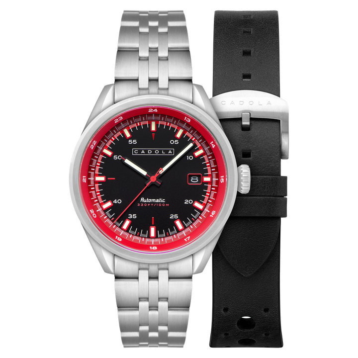 Pista Automatic Black & Red / Stainless Steel Black Dial