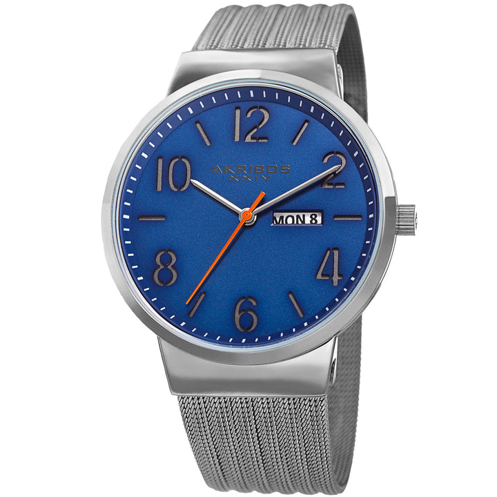Date Silver Tone Stainless Steel Mesh Strap Watch Blue/Silver | Blue Dial