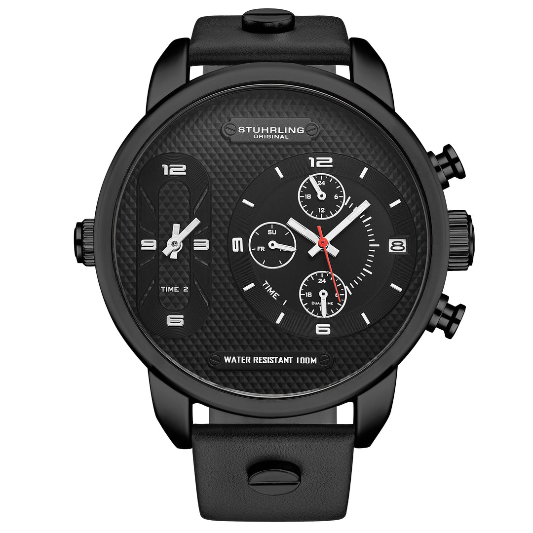 Global GMT Japanese Quartz 52mm Black/Leather | Black Dial