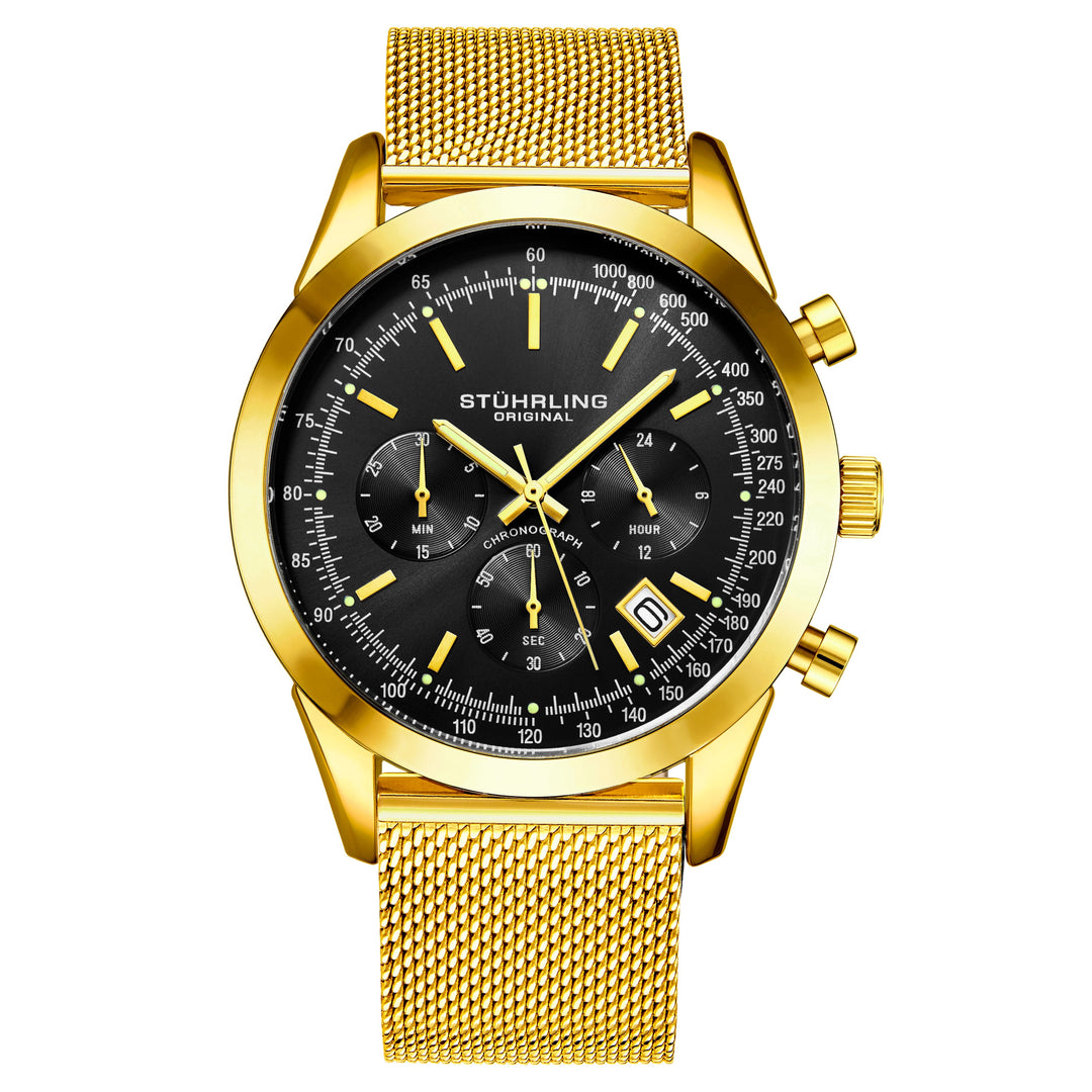 Rialto 3975 Quartz 44mm Chronograph Gold/Blacl | Black Dial