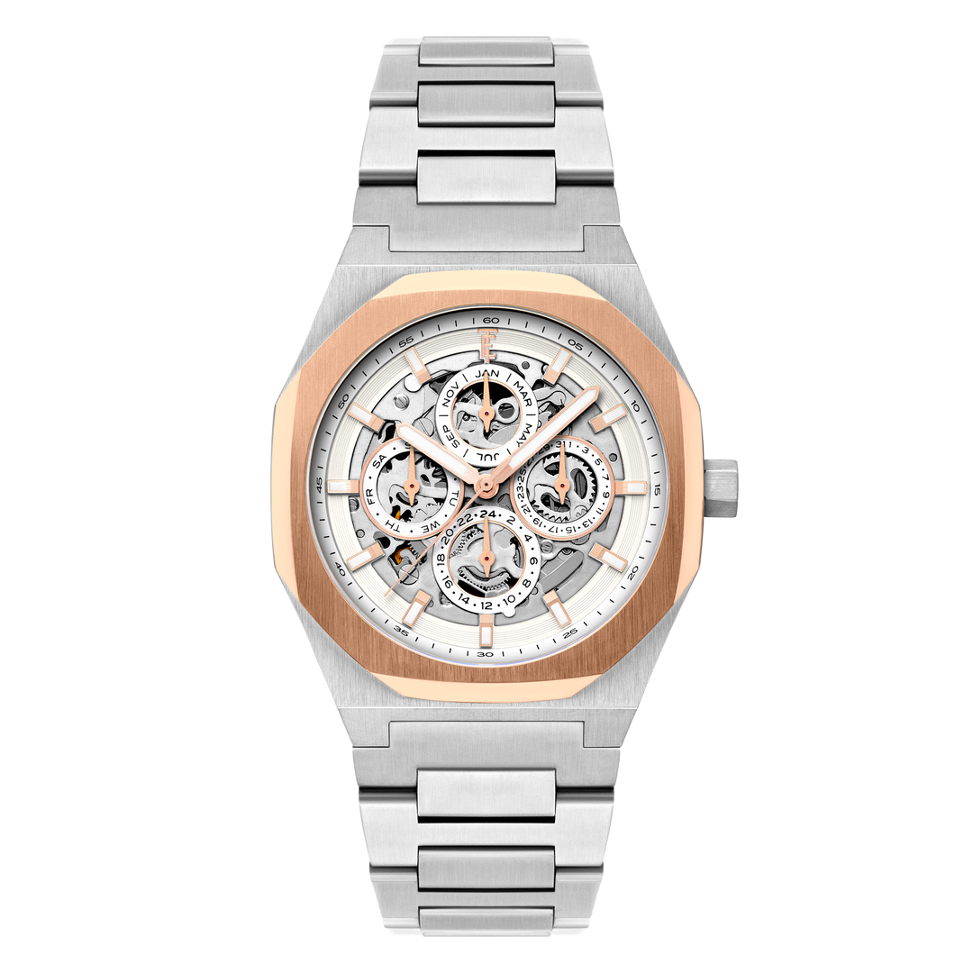 Discovery Drake Triple Calendar Skeleton Automatic White & Rose Gold / Stainless