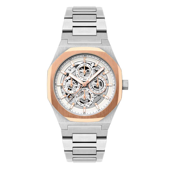 Discovery Drake Triple Calendar Skeleton Automatic White & Rose Gold / Stainless