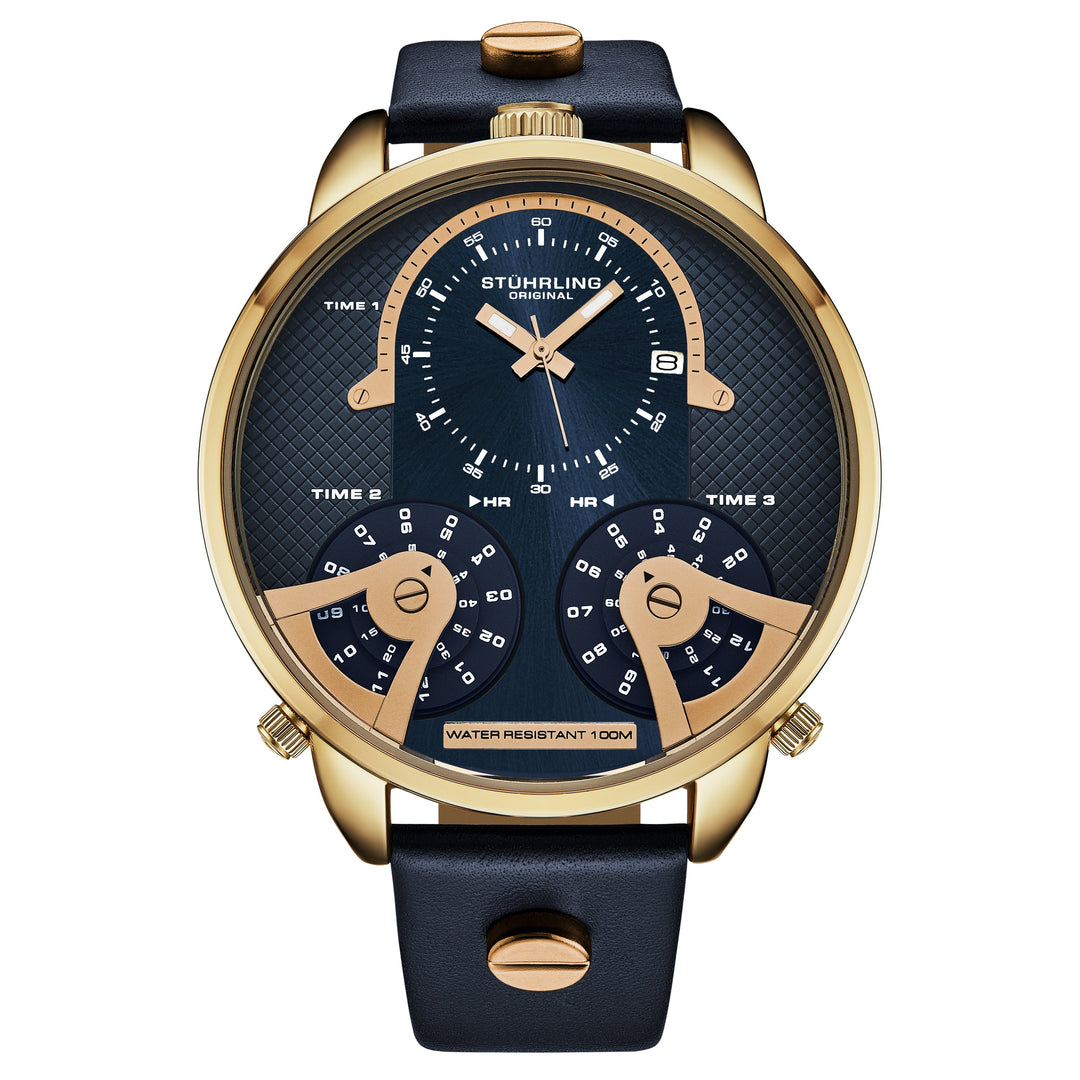 TerraTime Triple-Time Quartz 50mm Blue/ Rose Gold | Blue Dial